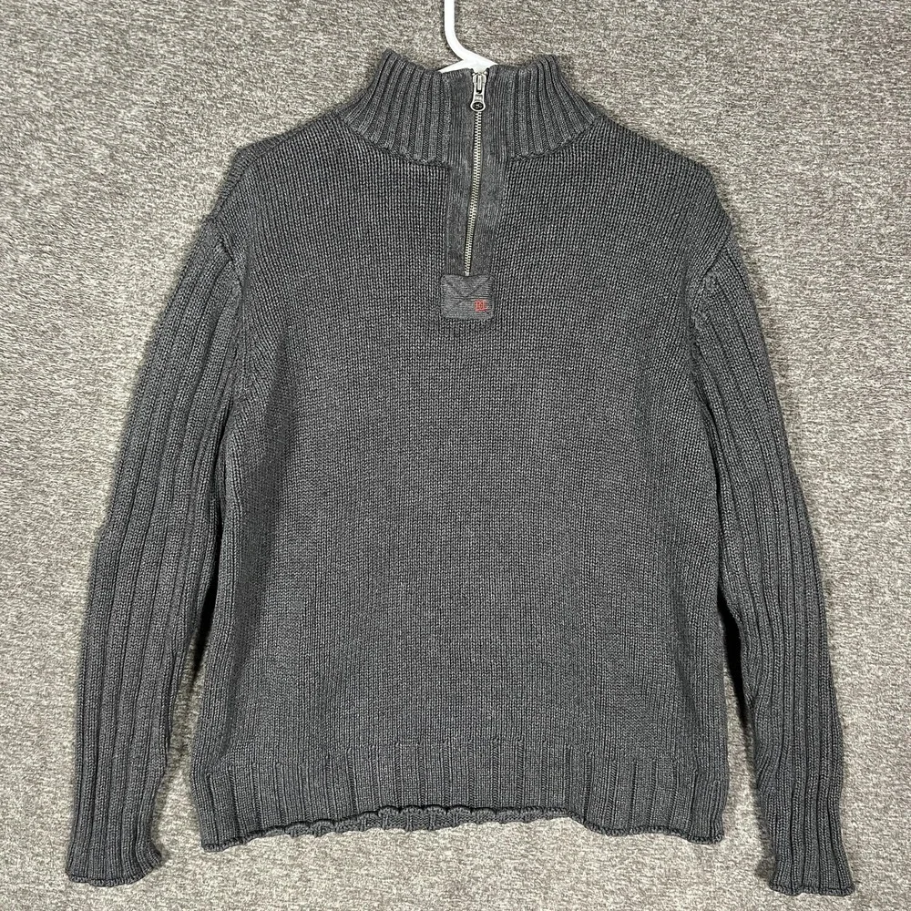 Polo Jeans Company Sweater Mens Large Gray Quarter Zip Mock Neck‎ Cotton Knit RL